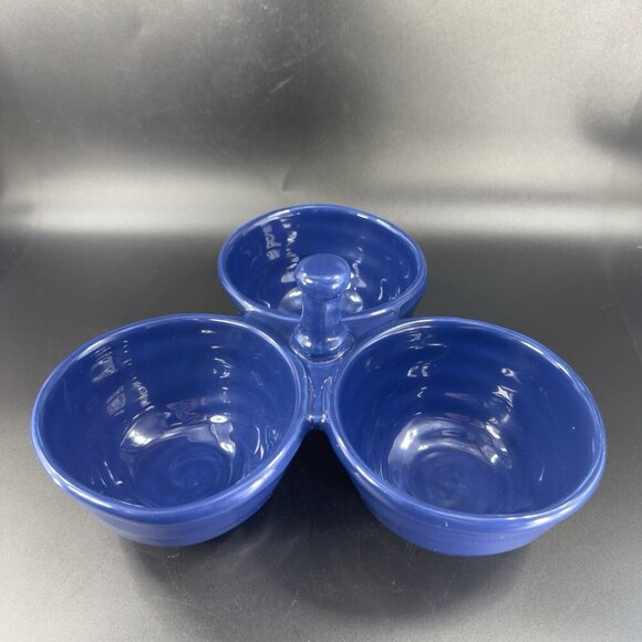 Deartis Cobalt Blue 3 Section Handled Condiment Serving Dish Plate Portugal VTG - Picture 12 of 12